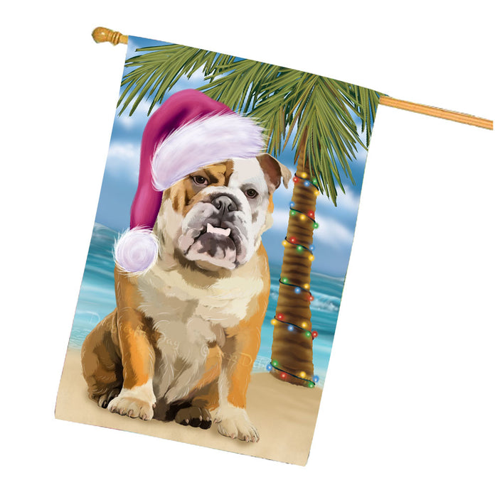 Christmas Summertime Beach English Bulldog House Flag Outdoor Decorative Double Sided Pet Portrait Weather Resistant Premium Quality Animal Printed Home Decorative Flags 100% Polyester FLG68735