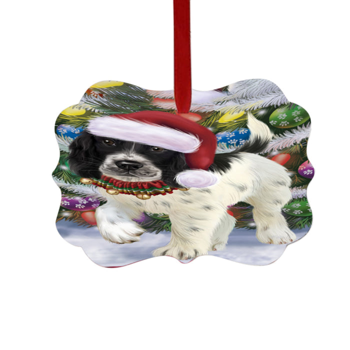 Trotting in the Snow English Springer Spaniel Dog Double-Sided Photo Benelux Christmas Ornament LOR49439