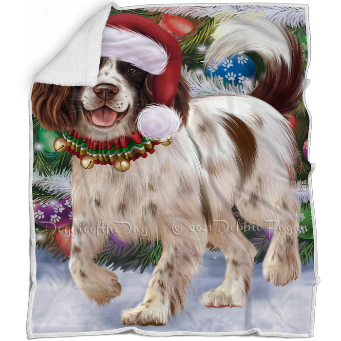Trotting in the Snow English Springer Spaniel Dog Blanket BLNKT109659