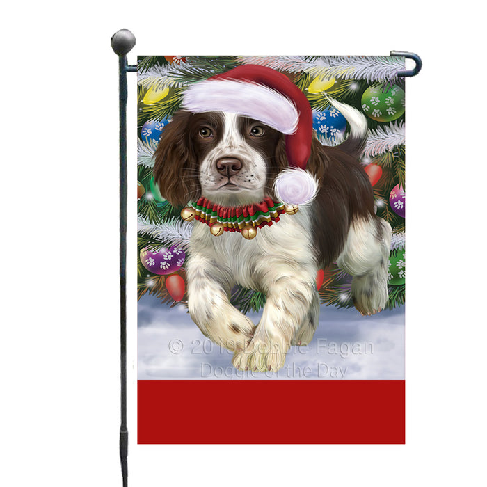 Personalized Trotting in the Snow English Spring Spaniel Dog Custom Garden Flags GFLG-DOTD-A60726