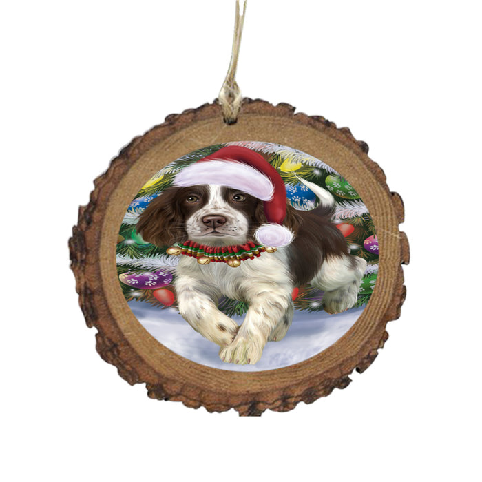 Trotting in the Snow English Springer Spaniel Dog Wooden Christmas Ornament WOR49441