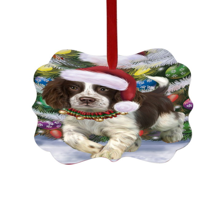 Trotting in the Snow English Springer Spaniel Dog Double-Sided Photo Benelux Christmas Ornament LOR49441