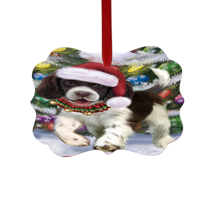 Trotting in the Snow English Springer Spaniel Dog Double-Sided Photo Benelux Christmas Ornament LOR49442