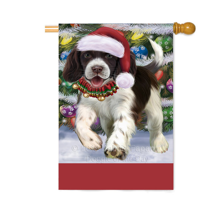 Personalized Trotting in the Snow English Spring Spaniel Dog Custom House Flag FLG-DOTD-A60783