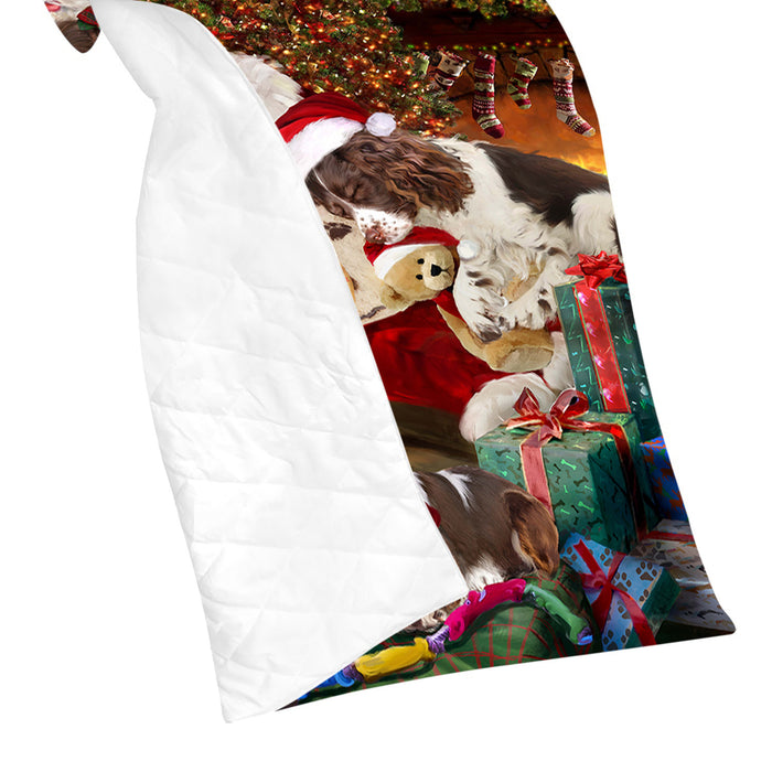Santa Sleeping with English Springer Spaniel Dogs Quilt