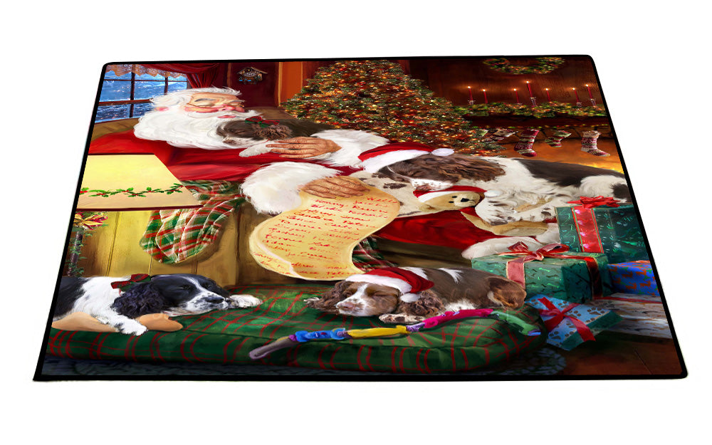 Santa Sleeping with English Springer Spaniel Dogs Floor Mat- Anti-Slip Pet Door Mat Indoor Outdoor Front Rug Mats for Home Outside Entrance Pets Portrait Unique Rug Washable Premium Quality Mat