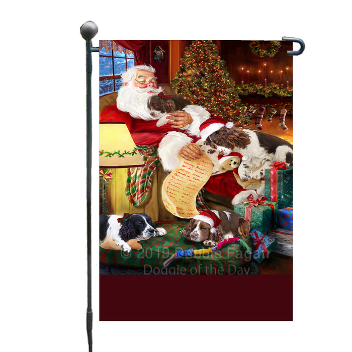 Personalized English Springer Spaniel Dogs and Puppies Sleeping with Santa Custom Garden Flags GFLG-DOTD-A62629