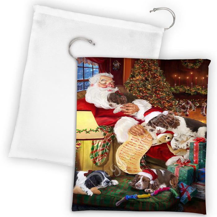 Santa Sleeping with English Springer Spaniel Dogs Drawstring Laundry or Gift Bag LGB48809