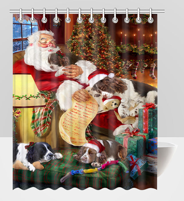 Santa Sleeping with English Springer Spaniel Dogs Shower Curtain