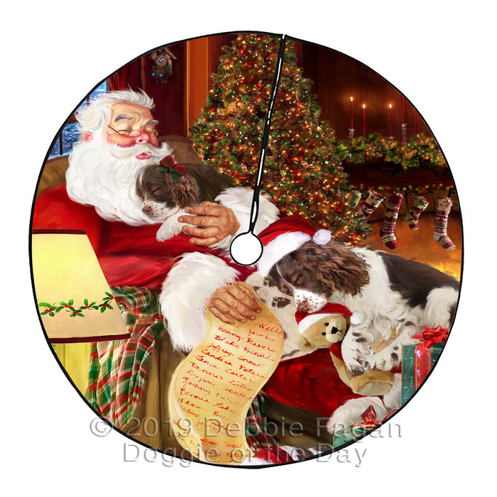 Santa Sleeping with English Springer Spaniel Dogs Christmas Tree Skirt