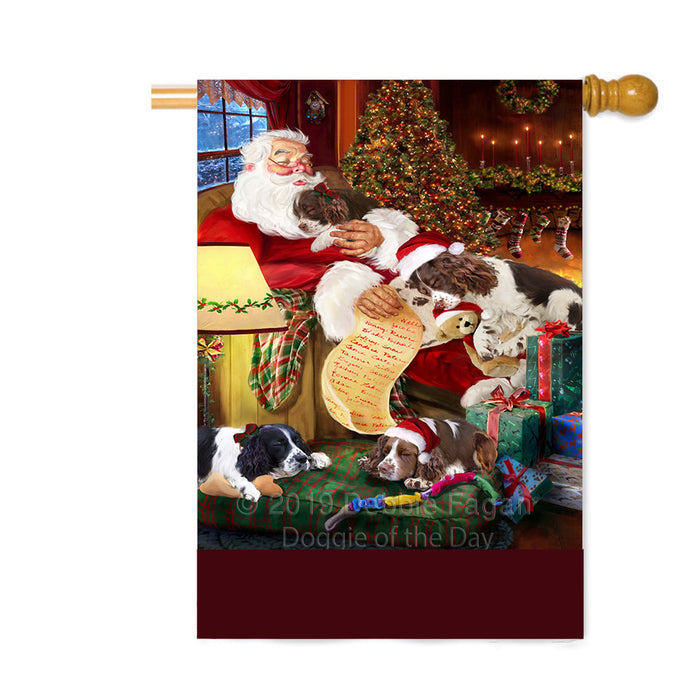 Personalized English Springer Spaniel Dogs and Puppies Sleeping with Santa Custom House Flag FLG-DOTD-A62685