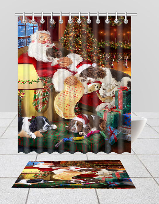 Santa Sleeping with English Springer Spaniel Dogs  Bath Mat and Shower Curtain Combo