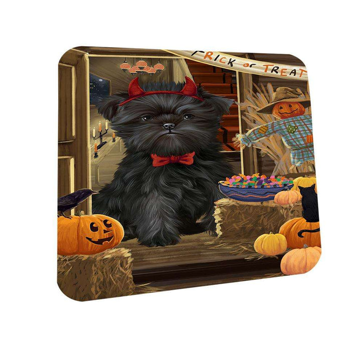 Enter at Own Risk Trick or Treat Halloween Affenpinscher Dog Coasters Set of 4 CST52876
