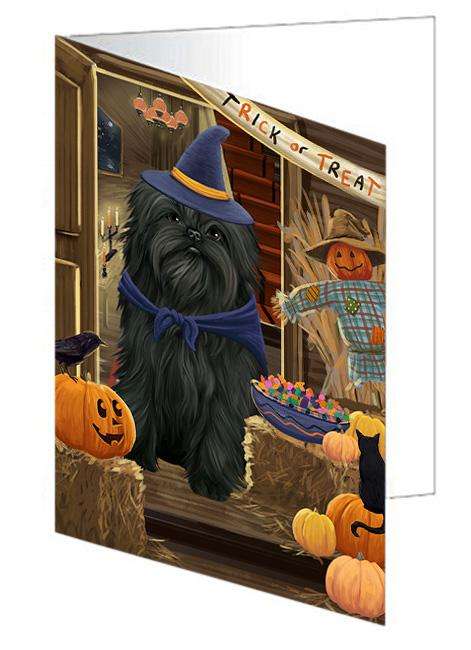 Enter at Own Risk Trick or Treat Halloween Affenpinscher Dog Handmade Artwork Assorted Pets Greeting Cards and Note Cards with Envelopes for All Occasions and Holiday Seasons GCD62771