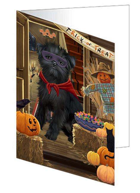 Enter at Own Risk Trick or Treat Halloween Affenpinscher Dog Handmade Artwork Assorted Pets Greeting Cards and Note Cards with Envelopes for All Occasions and Holiday Seasons GCD62774