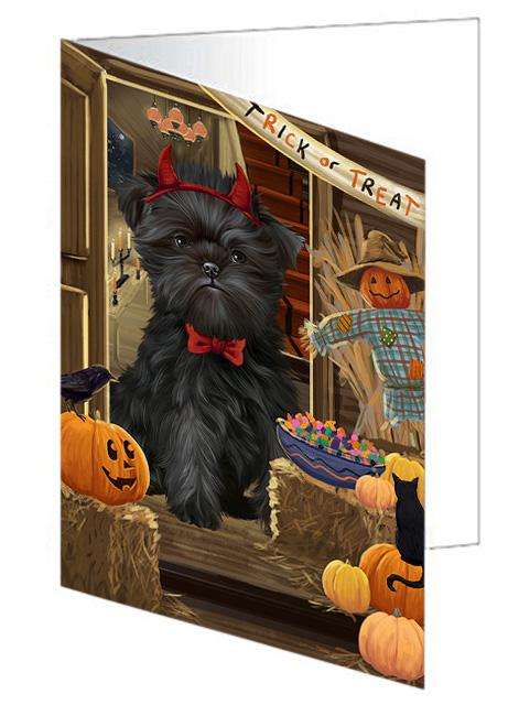 Enter at Own Risk Trick or Treat Halloween Affenpinscher Dog Handmade Artwork Assorted Pets Greeting Cards and Note Cards with Envelopes for All Occasions and Holiday Seasons GCD62780