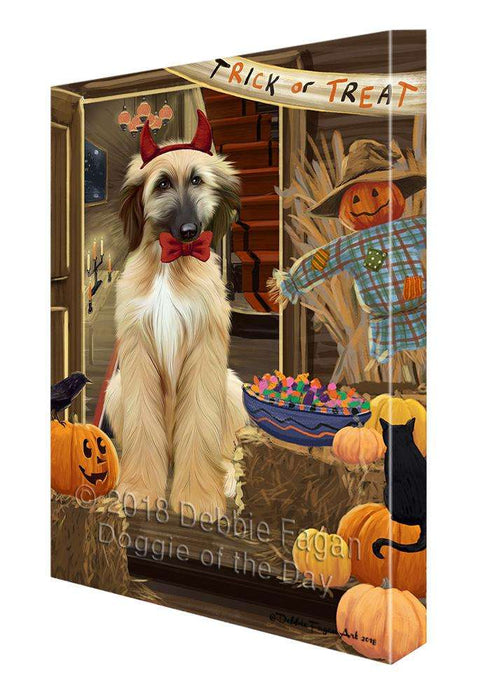 Enter at Own Risk Trick or Treat Halloween Afghan Hound Dog Canvas Print Wall Art Décor CVS94148