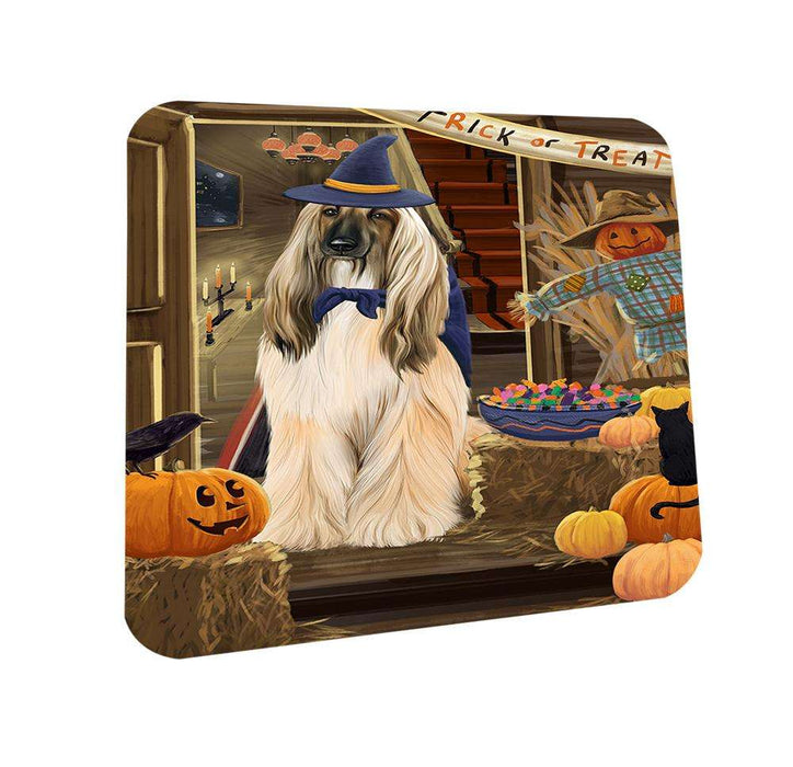 Enter at Own Risk Trick or Treat Halloween Afghan Hound Dog Coasters Set of 4 CST52878