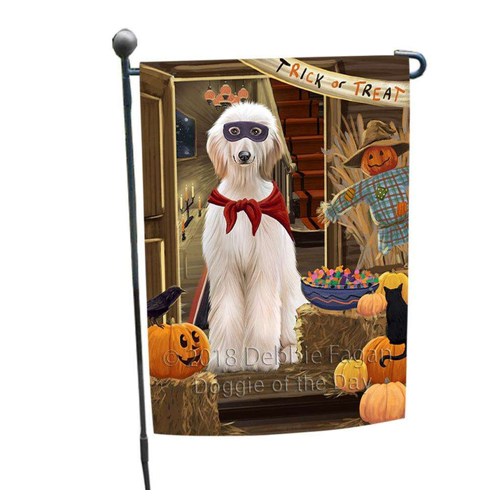 Enter at Own Risk Trick or Treat Halloween Afghan Hound Dog Garden Flag GFLG52982