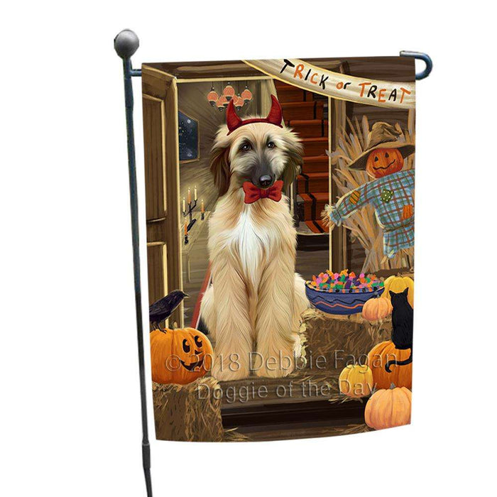 Enter at Own Risk Trick or Treat Halloween Afghan Hound Dog Garden Flag GFLG52984