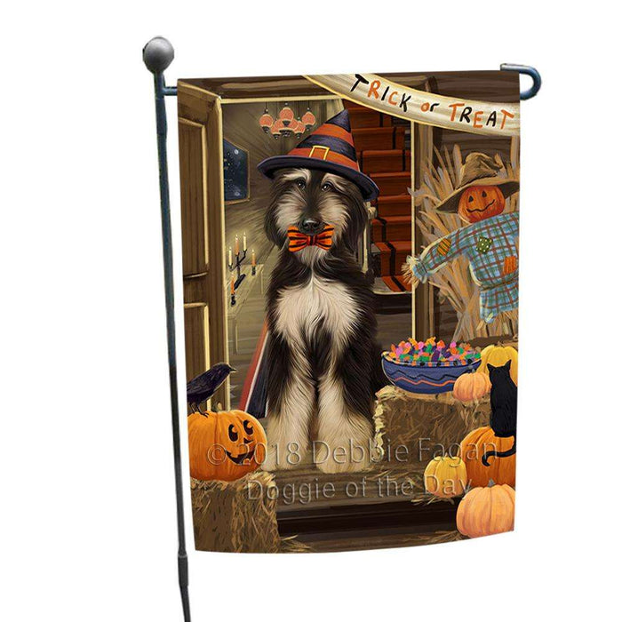 Enter at Own Risk Trick or Treat Halloween Afghan Hound Dog Garden Flag GFLG52985