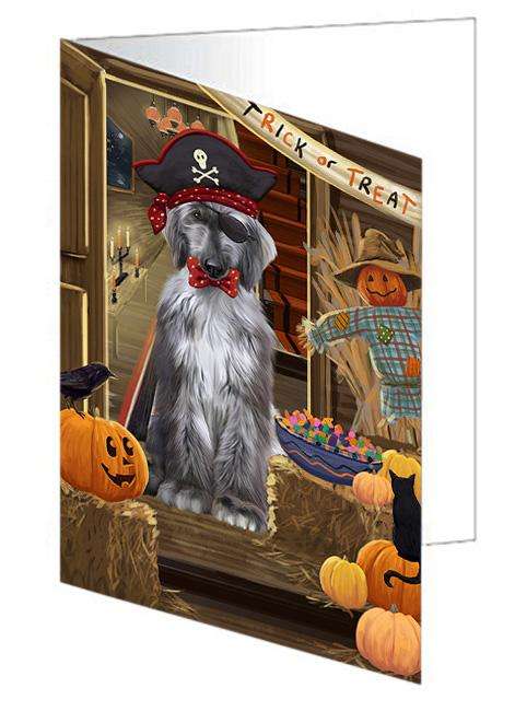 Enter at Own Risk Trick or Treat Halloween Afghan Hound Dog Handmade Artwork Assorted Pets Greeting Cards and Note Cards with Envelopes for All Occasions and Holiday Seasons GCD62792