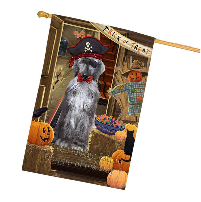 Enter at Own Risk Trick or Treat Halloween Afghan Hound Dog House Flag FLG53119