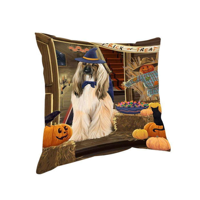Enter at Own Risk Trick or Treat Halloween Afghan Hound Dog Pillow PIL68184
