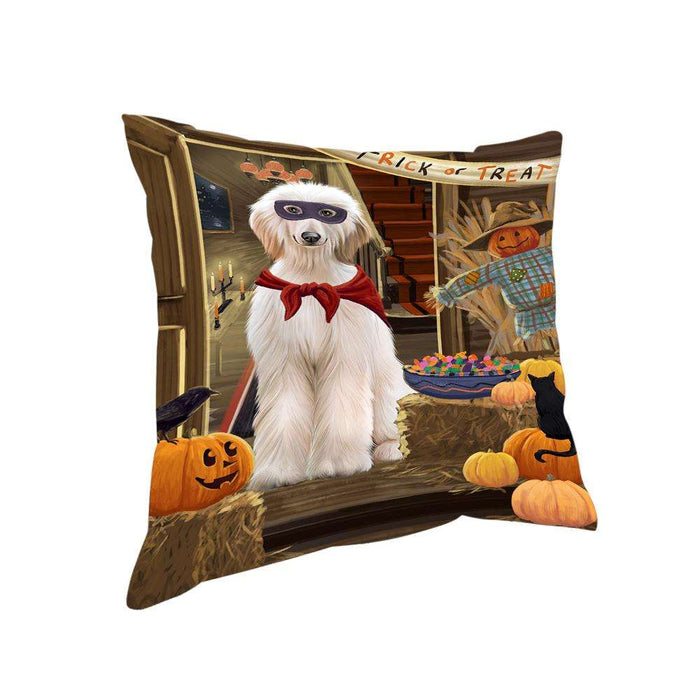 Enter at Own Risk Trick or Treat Halloween Afghan Hound Dog Pillow PIL68188