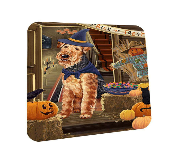 Enter at Own Risk Trick or Treat Halloween Airedale Terrier Dog Coasters Set of 4 CST52883