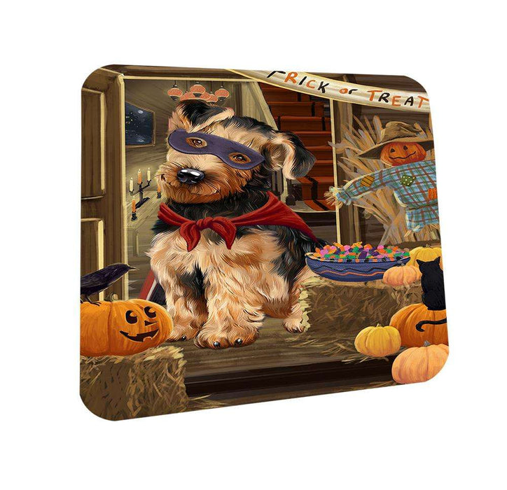 Enter at Own Risk Trick or Treat Halloween Airedale Terrier Dog Coasters Set of 4 CST52884