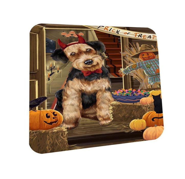 Enter at Own Risk Trick or Treat Halloween Airedale Terrier Dog Coasters Set of 4 CST52886