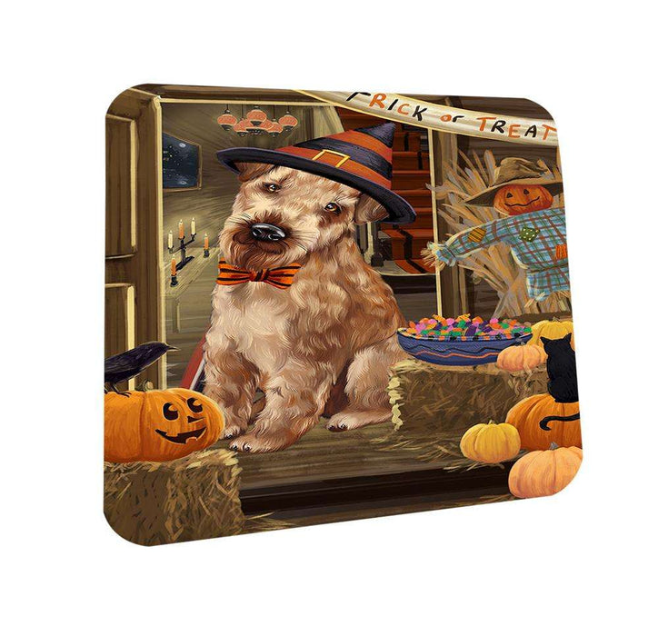 Enter at Own Risk Trick or Treat Halloween Airedale Terrier Dog Coasters Set of 4 CST52887