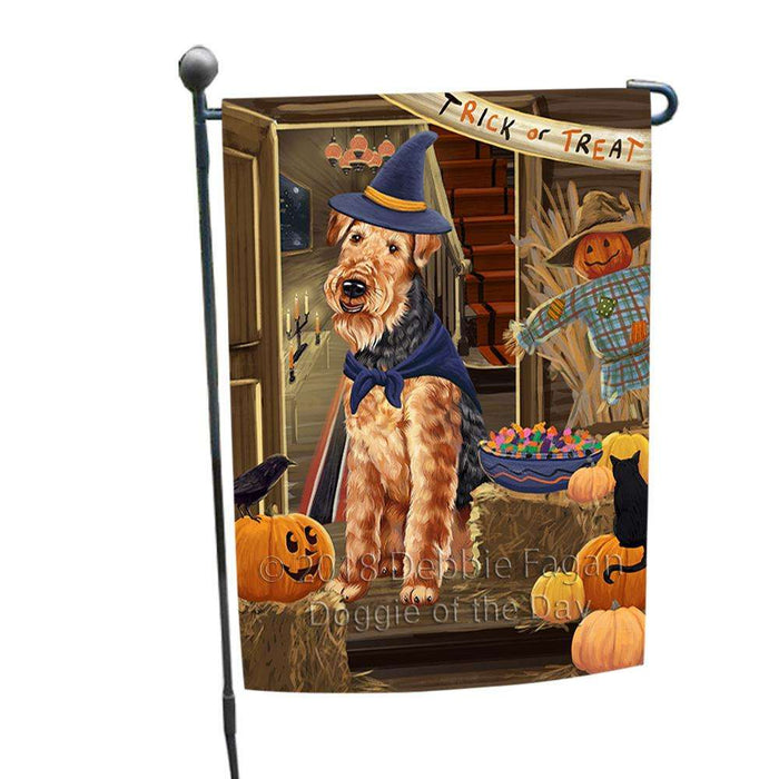 Enter at Own Risk Trick or Treat Halloween Airedale Terrier Dog Garden Flag GFLG52986