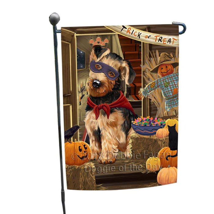 Enter at Own Risk Trick or Treat Halloween Airedale Terrier Dog Garden Flag GFLG52987