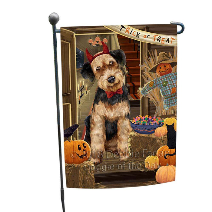 Enter at Own Risk Trick or Treat Halloween Airedale Terrier Dog Garden Flag GFLG52989