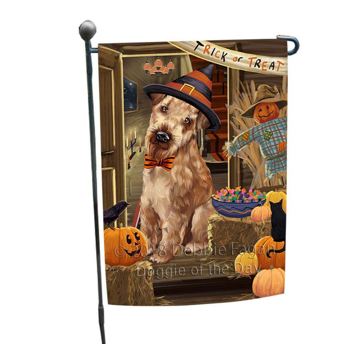 Enter at Own Risk Trick or Treat Halloween Airedale Terrier Dog Garden Flag GFLG52990