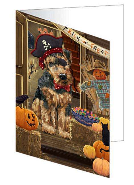 Enter at Own Risk Trick or Treat Halloween Airedale Terrier Dog Handmade Artwork Assorted Pets Greeting Cards and Note Cards with Envelopes for All Occasions and Holiday Seasons GCD62807