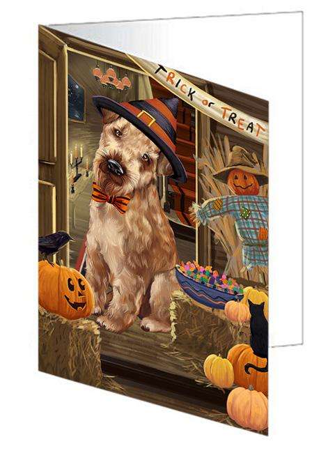 Enter at Own Risk Trick or Treat Halloween Airedale Terrier Dog Handmade Artwork Assorted Pets Greeting Cards and Note Cards with Envelopes for All Occasions and Holiday Seasons GCD62813