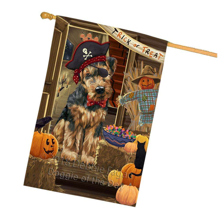 Enter at Own Risk Trick or Treat Halloween Airedale Terrier Dog House Flag FLG53124