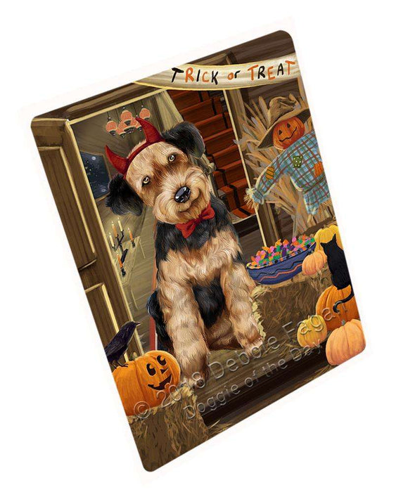 Enter At Own Risk Trick Or Treat Halloween Airedale Terrier Dog Magnet Mini (3.5" x 2") MAG63225