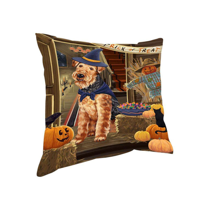 Enter at Own Risk Trick or Treat Halloween Airedale Terrier Dog Pillow PIL68204