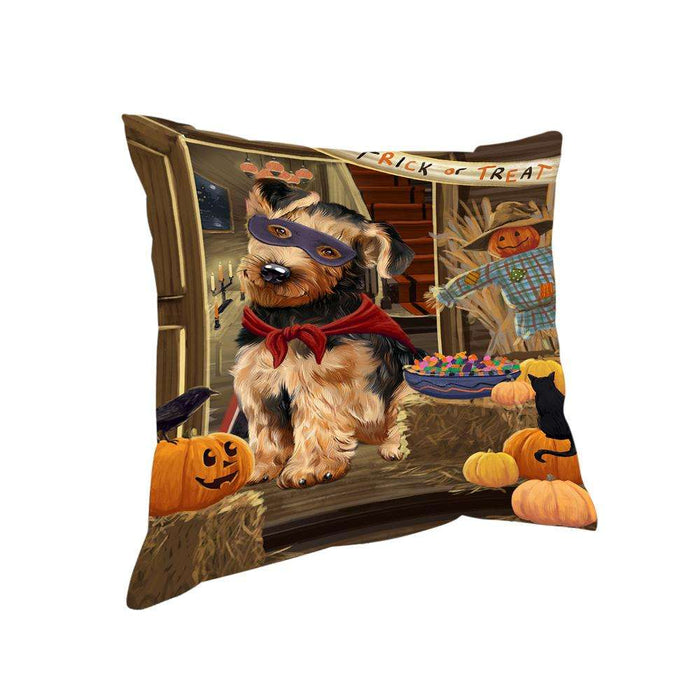 Enter at Own Risk Trick or Treat Halloween Airedale Terrier Dog Pillow PIL68208