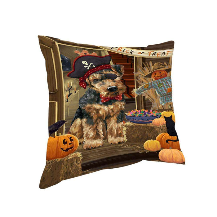 Enter at Own Risk Trick or Treat Halloween Airedale Terrier Dog Pillow PIL68212