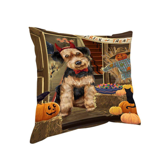 Enter at Own Risk Trick or Treat Halloween Airedale Terrier Dog Pillow PIL68216