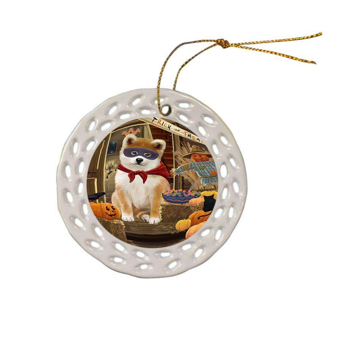 Enter at Own Risk Trick or Treat Halloween Akita Dog Ceramic Doily Ornament DPOR52930