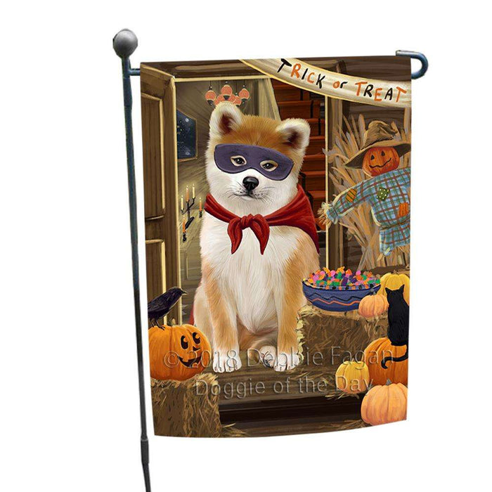 Enter at Own Risk Trick or Treat Halloween Akita Dog Garden Flag GFLG52992