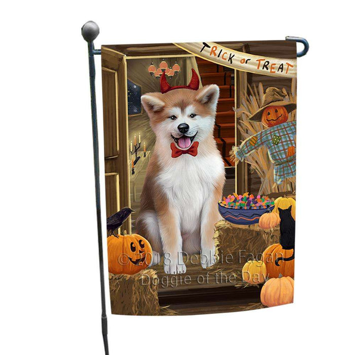 Enter at Own Risk Trick or Treat Halloween Akita Dog Garden Flag GFLG52994