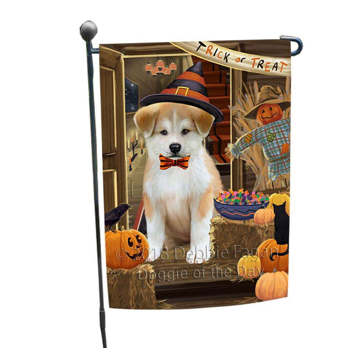 Enter at Own Risk Trick or Treat Halloween Akita Dog Garden Flag GFLG52995