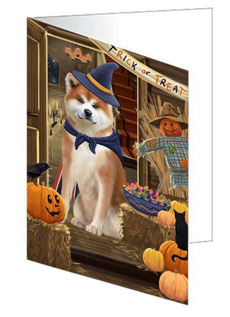 Enter at Own Risk Trick or Treat Halloween Akita Dog Handmade Artwork Assorted Pets Greeting Cards and Note Cards with Envelopes for All Occasions and Holiday Seasons GCD62816